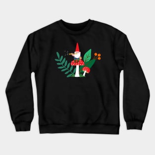 Gnome on a mushroom playing the flute Crewneck Sweatshirt